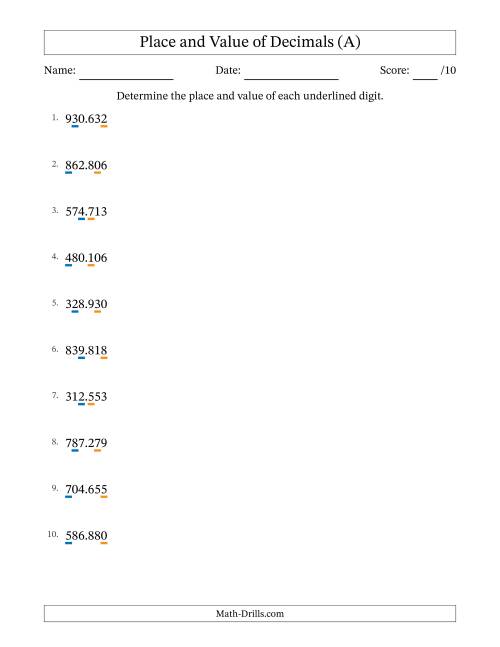 Place Value Of Whole Numbers And Decimals Worksheets