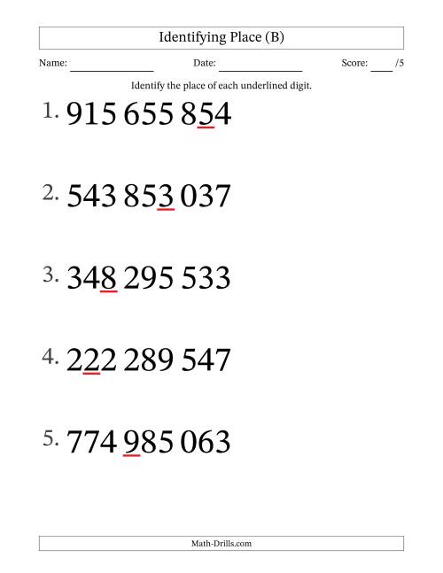 The SI Format Identifying Place from Ones to Hundred Millions (Large Print) (B) Math Worksheet