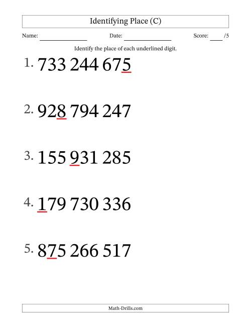 The SI Format Identifying Place from Ones to Hundred Millions (Large Print) (C) Math Worksheet