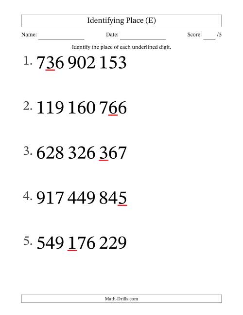 The SI Format Identifying Place from Ones to Hundred Millions (Large Print) (E) Math Worksheet
