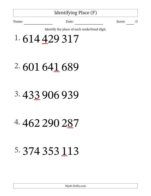 The SI Format Identifying Place from Ones to Hundred Millions (Large Print) (F) Math Worksheet