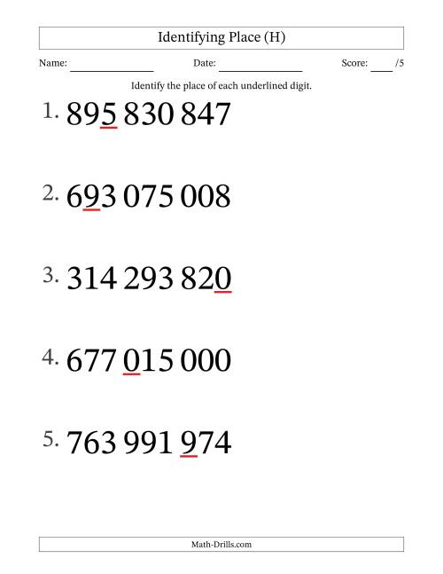 The SI Format Identifying Place from Ones to Hundred Millions (Large Print) (H) Math Worksheet