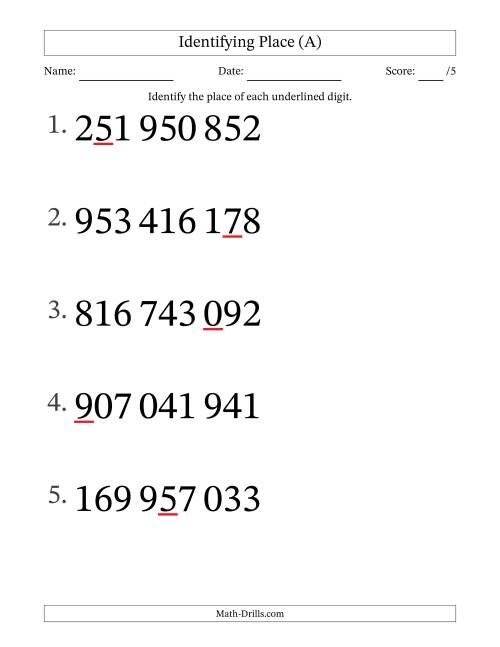 The SI Format Identifying Place from Ones to Hundred Millions (Large Print) (All) Math Worksheet