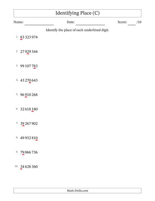 The SI Format Identifying Place from Ones to Ten Millions (C) Math Worksheet