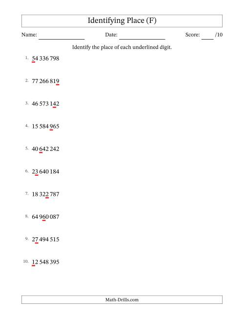 The SI Format Identifying Place from Ones to Ten Millions (F) Math Worksheet