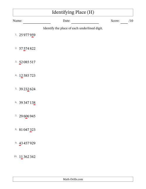 The SI Format Identifying Place from Ones to Ten Millions (H) Math Worksheet