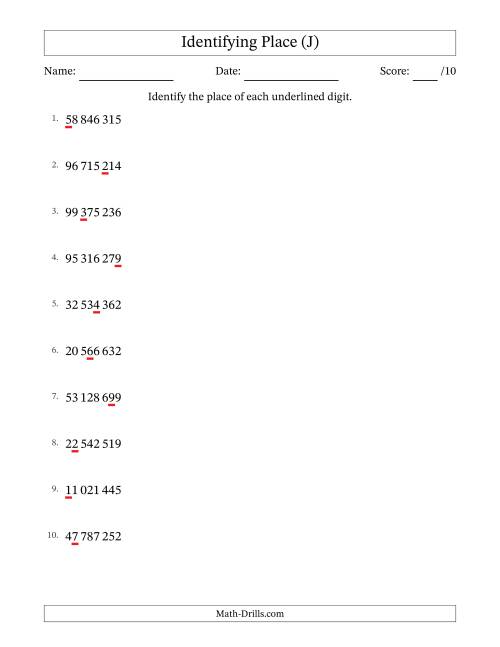 The SI Format Identifying Place from Ones to Ten Millions (J) Math Worksheet