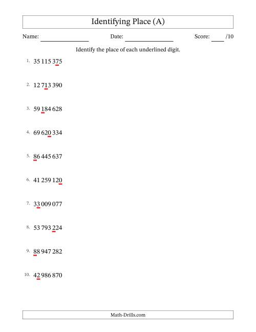 The SI Format Identifying Place from Ones to Ten Millions (All) Math Worksheet