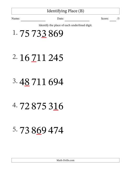 The SI Format Identifying Place from Ones to Ten Millions (Large Print) (B) Math Worksheet