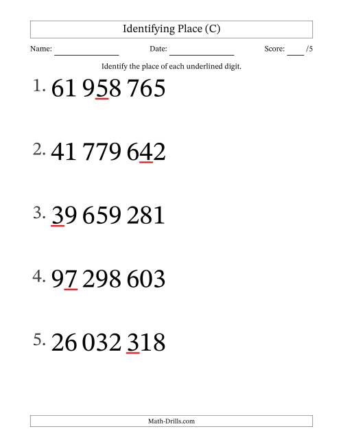 The SI Format Identifying Place from Ones to Ten Millions (Large Print) (C) Math Worksheet