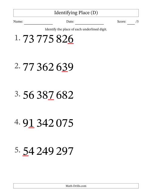 The SI Format Identifying Place from Ones to Ten Millions (Large Print) (D) Math Worksheet