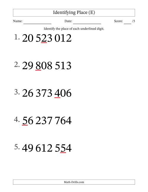 The SI Format Identifying Place from Ones to Ten Millions (Large Print) (E) Math Worksheet