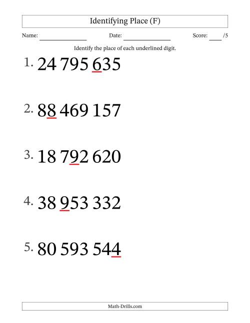 The SI Format Identifying Place from Ones to Ten Millions (Large Print) (F) Math Worksheet