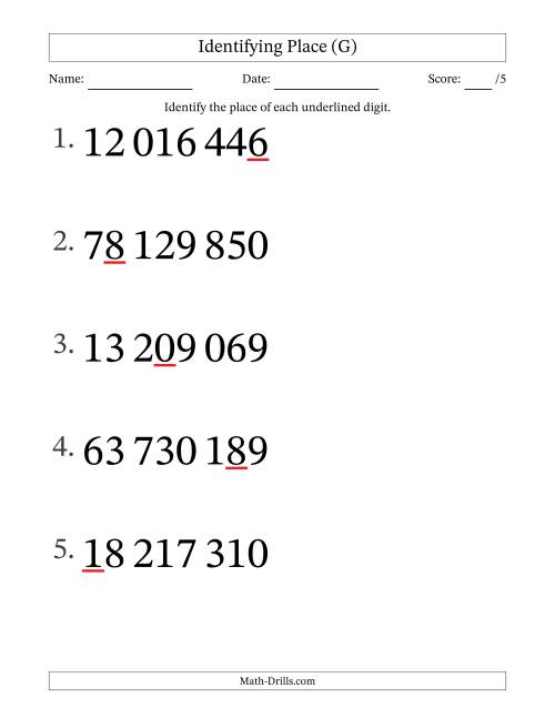 The SI Format Identifying Place from Ones to Ten Millions (Large Print) (G) Math Worksheet