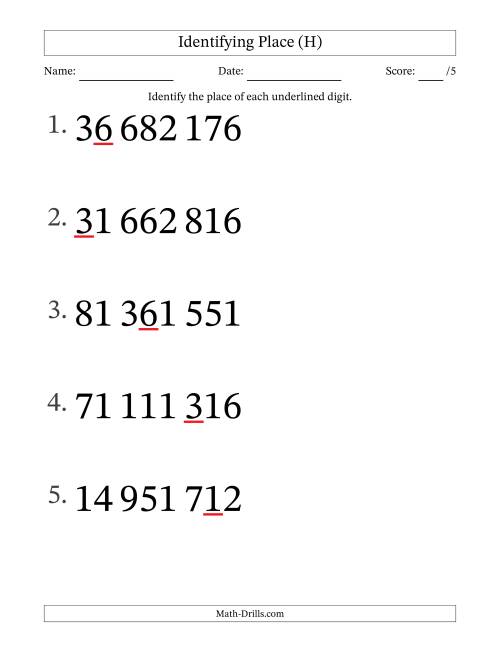 The SI Format Identifying Place from Ones to Ten Millions (Large Print) (H) Math Worksheet