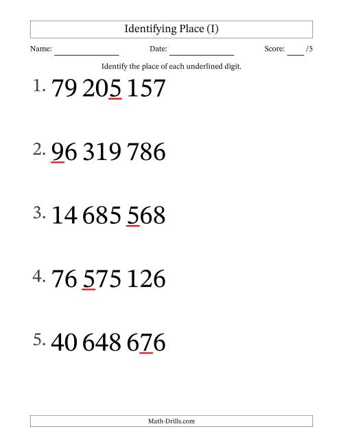 The SI Format Identifying Place from Ones to Ten Millions (Large Print) (I) Math Worksheet