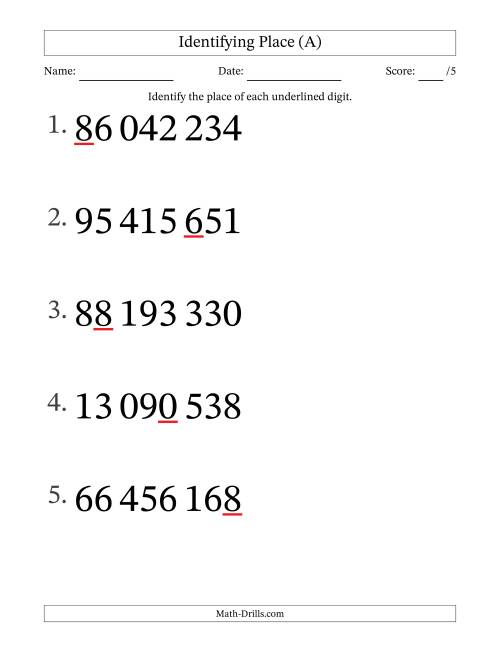The SI Format Identifying Place from Ones to Ten Millions (Large Print) (All) Math Worksheet