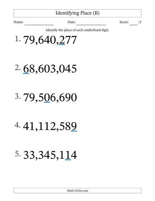 The Identifying Place from Ones to Ten Millions (Large Print) (B) Math Worksheet