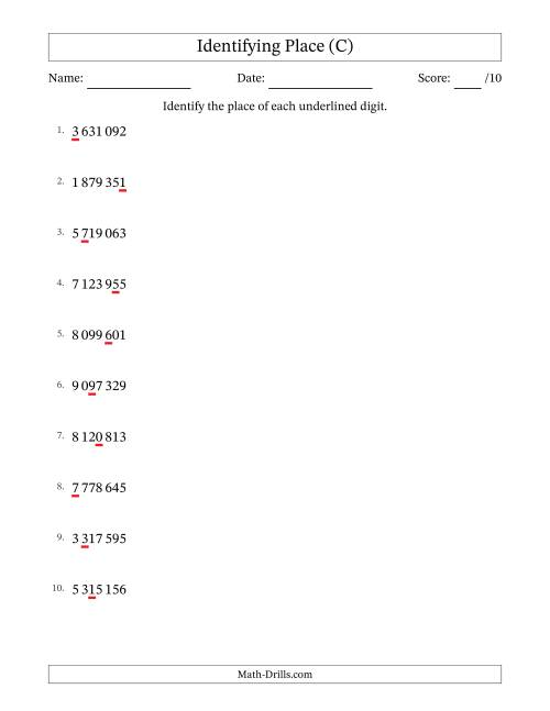 The SI Format Identifying Place from Ones to Millions (C) Math Worksheet