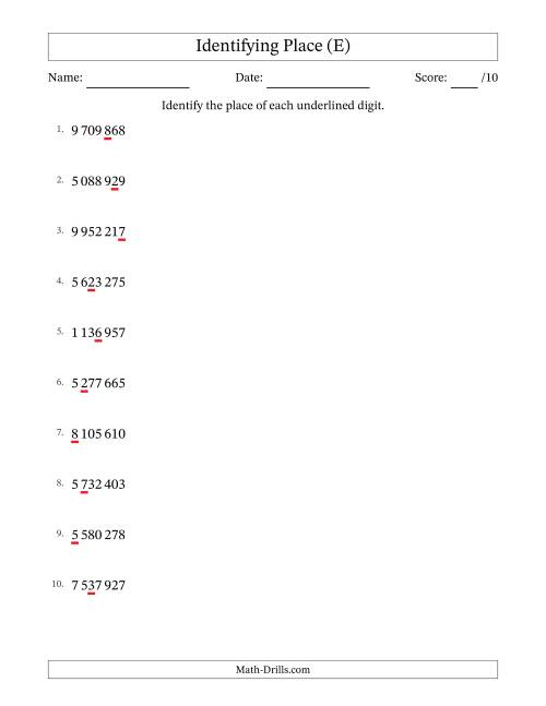 The SI Format Identifying Place from Ones to Millions (E) Math Worksheet