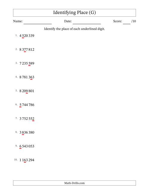 The SI Format Identifying Place from Ones to Millions (G) Math Worksheet