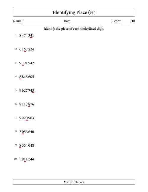 The SI Format Identifying Place from Ones to Millions (H) Math Worksheet