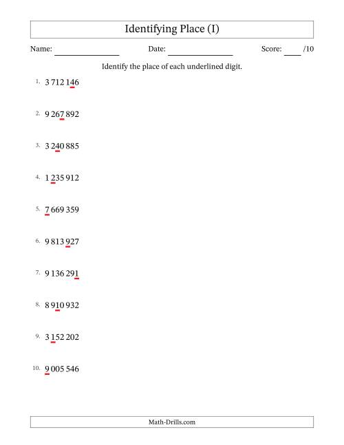 The SI Format Identifying Place from Ones to Millions (I) Math Worksheet