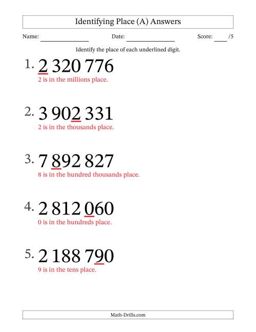 The SI Format Identifying Place from Ones to Millions (Large Print) (A) Math Worksheet Page 2