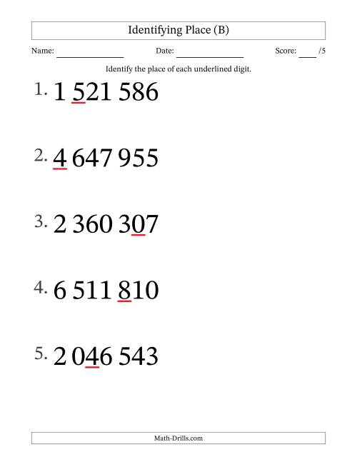 The SI Format Identifying Place from Ones to Millions (Large Print) (B) Math Worksheet