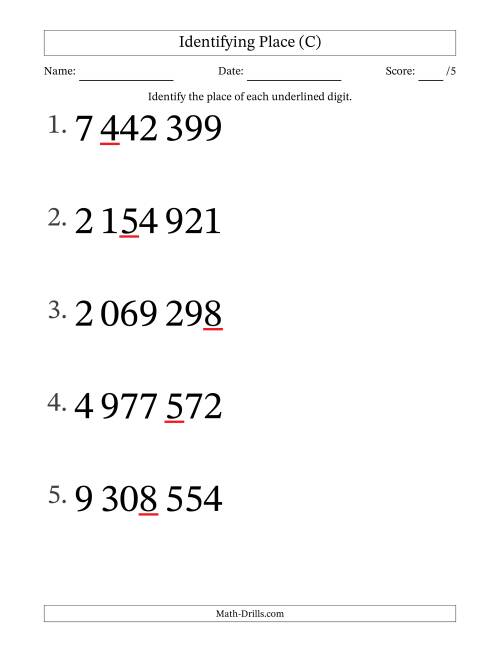 The SI Format Identifying Place from Ones to Millions (Large Print) (C) Math Worksheet