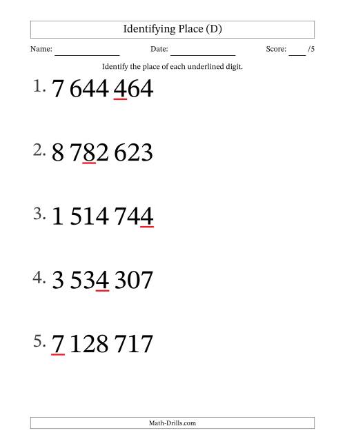 The SI Format Identifying Place from Ones to Millions (Large Print) (D) Math Worksheet
