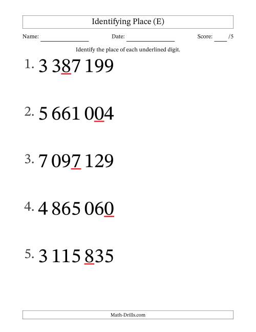 The SI Format Identifying Place from Ones to Millions (Large Print) (E) Math Worksheet