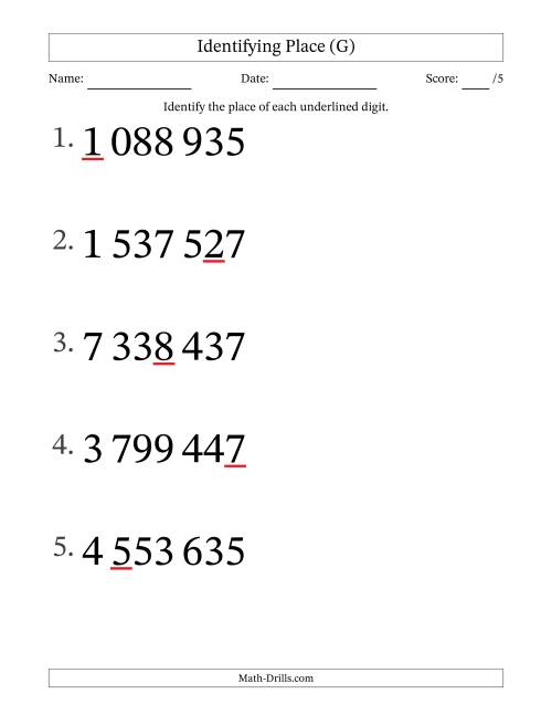 The SI Format Identifying Place from Ones to Millions (Large Print) (G) Math Worksheet