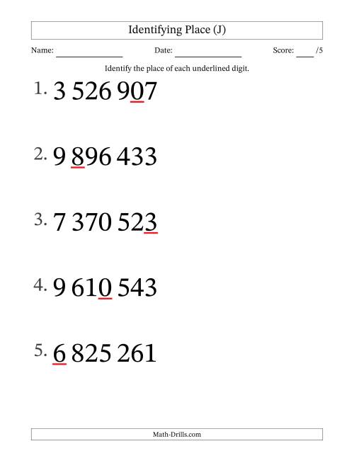 The SI Format Identifying Place from Ones to Millions (Large Print) (J) Math Worksheet