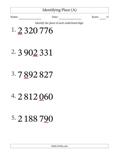 The SI Format Identifying Place from Ones to Millions (Large Print) (All) Math Worksheet