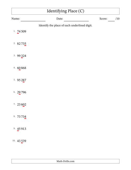 The SI Format Identifying Place from Ones to Ten Thousands (C) Math Worksheet