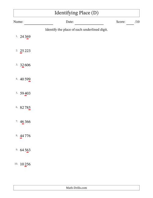 The SI Format Identifying Place from Ones to Ten Thousands (D) Math Worksheet