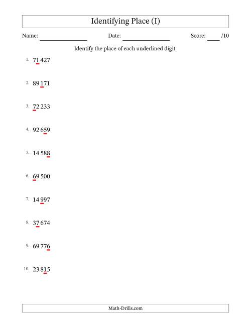 The SI Format Identifying Place from Ones to Ten Thousands (I) Math Worksheet