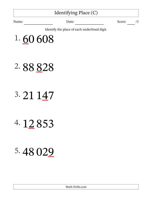 The SI Format Identifying Place from Ones to Ten Thousands (Large Print) (C) Math Worksheet