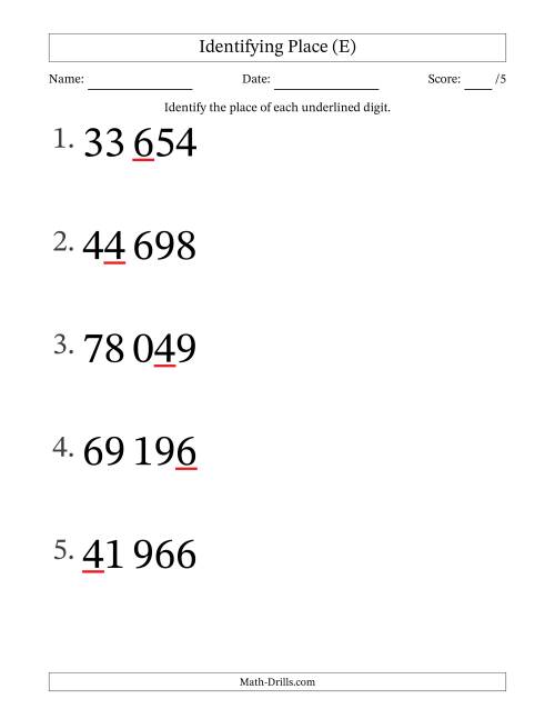 The SI Format Identifying Place from Ones to Ten Thousands (Large Print) (E) Math Worksheet