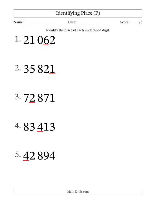 The SI Format Identifying Place from Ones to Ten Thousands (Large Print) (F) Math Worksheet