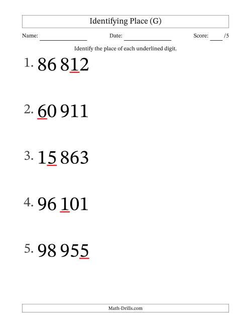 The SI Format Identifying Place from Ones to Ten Thousands (Large Print) (G) Math Worksheet