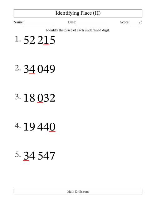 The SI Format Identifying Place from Ones to Ten Thousands (Large Print) (H) Math Worksheet