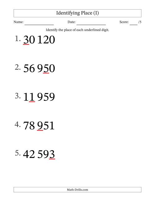 The SI Format Identifying Place from Ones to Ten Thousands (Large Print) (I) Math Worksheet