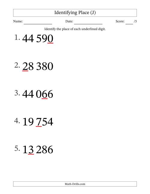 The SI Format Identifying Place from Ones to Ten Thousands (Large Print) (J) Math Worksheet