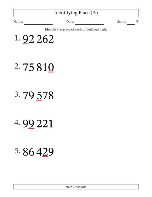 The SI Format Identifying Place from Ones to Ten Thousands (Large Print) (All) Math Worksheet