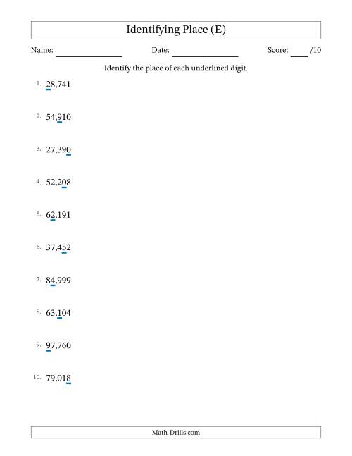 The Identifying Place from Ones to Ten Thousands (E) Math Worksheet