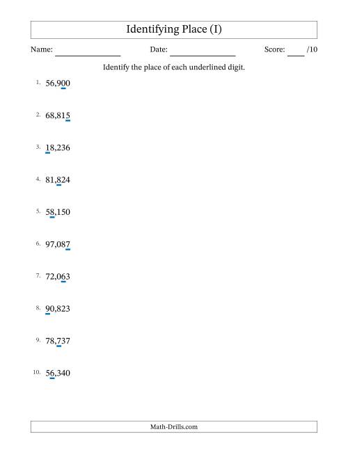 The Identifying Place from Ones to Ten Thousands (I) Math Worksheet