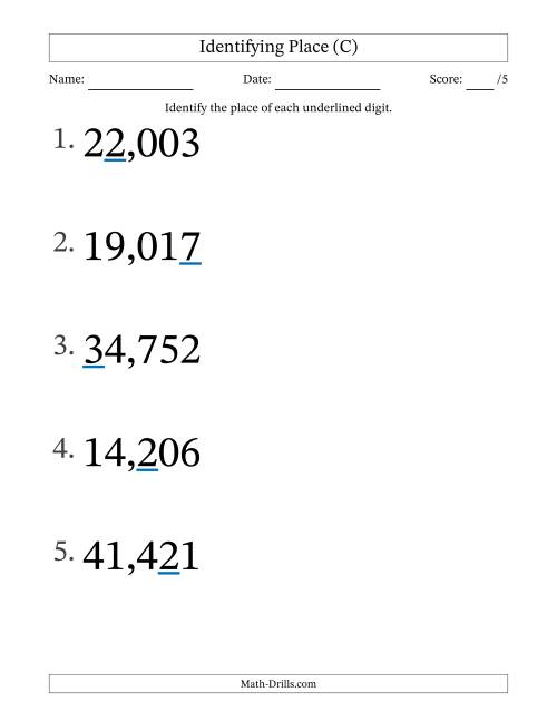 The Identifying Place from Ones to Ten Thousands (Large Print) (C) Math Worksheet
