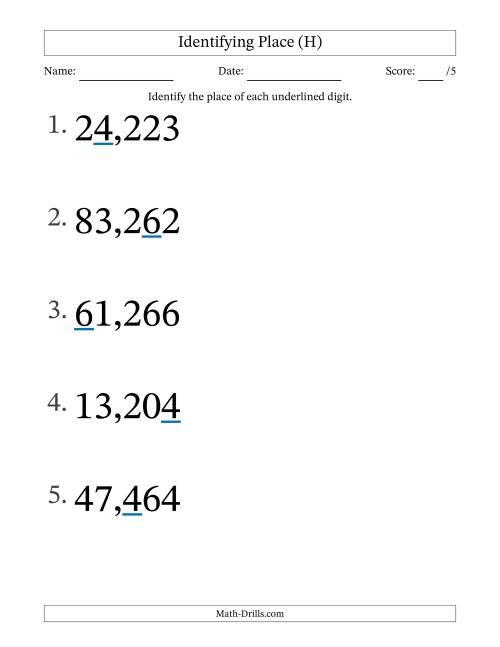 The Identifying Place from Ones to Ten Thousands (Large Print) (H) Math Worksheet